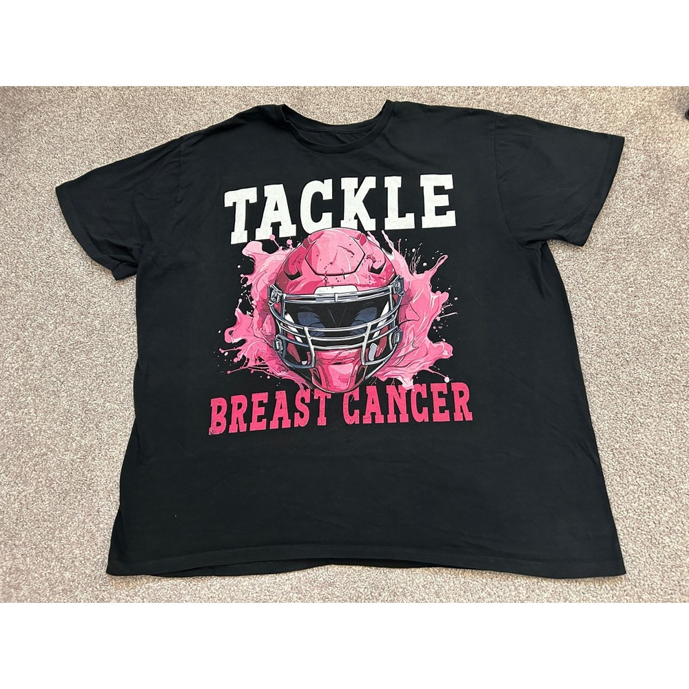 Football Tackle Breast Cancer Shirt Mens 2XL Black Excellent Football Awareness